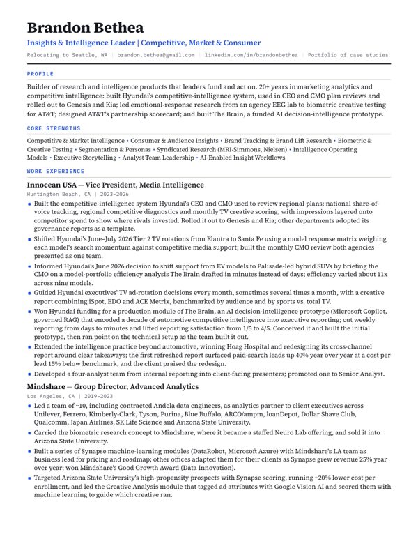 Page one of Brandon Bethea’s résumé