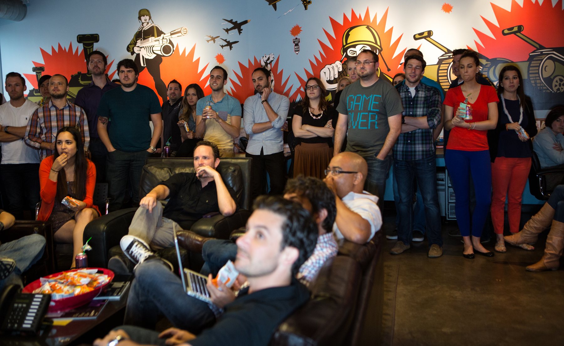 The Sq1 war room in Dallas, the office Sq1 and Adaptive Audience shared; Brandon in the foreground